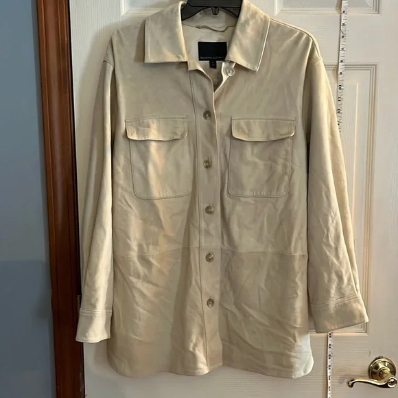 New-banana republic-S-tan(stone)-heritage suede shirt/jacket(Shacket) luxurious - Picture 5 of 16
